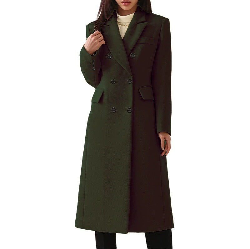 Damen nan langer doppelreihiger Wollmixmantel mit Reverskragen und Pattentaschen Shop Nory
