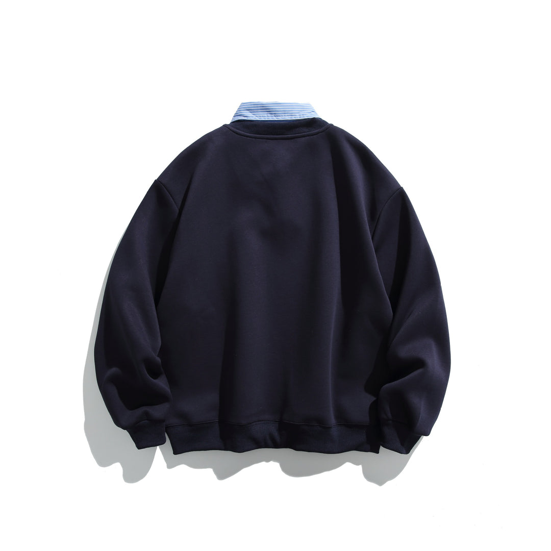 Unisex Sweatshirt im Layering-Look mit eingearbeitetem Hemdkragen und V-Ausschnitt Shop Nory