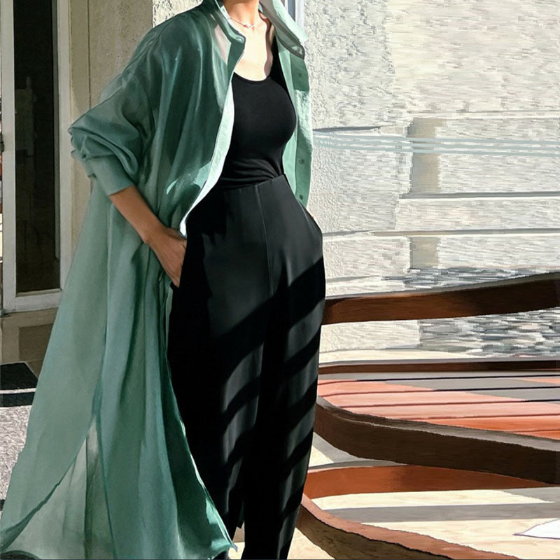 Damen Oversize Hemdblusen-Mantel mit Brusttasche, Seitenschlitz und fließender Leinenoptik Shop Nory
