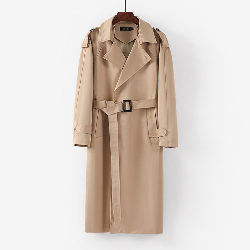Unisex Langer minimalistischer Trenchcoat mit Gürtel und Schulterklappen Shop Nory