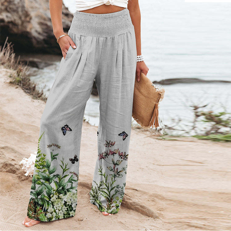 Damen Weite Sommerhose mit floralen Designs und elastischem Bund