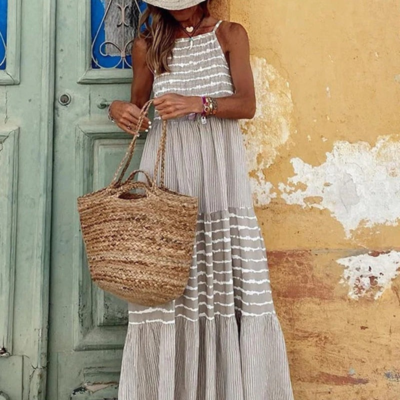 Damen Langes Sommerkleid mit eleganten Streifen von
