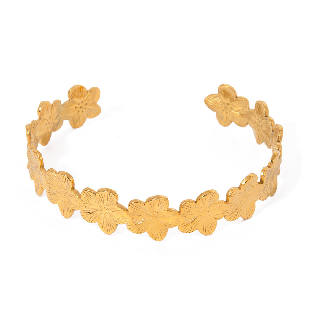 Damen Offenes Armband mit floralem Motiv aus hypoallergenem Edelstahl Shop Nory