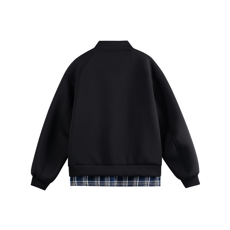 Damen Zwei‑in‑Eins Bomber‑Sweatjacke mit Karo‑Layer‑Einsatz und Stehkragen Shop Nory