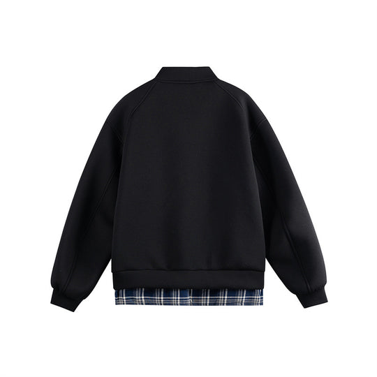 Damen Zwei‑in‑Eins Bomber‑Sweatjacke mit Karo‑Layer‑Einsatz und Stehkragen Shop Nory
