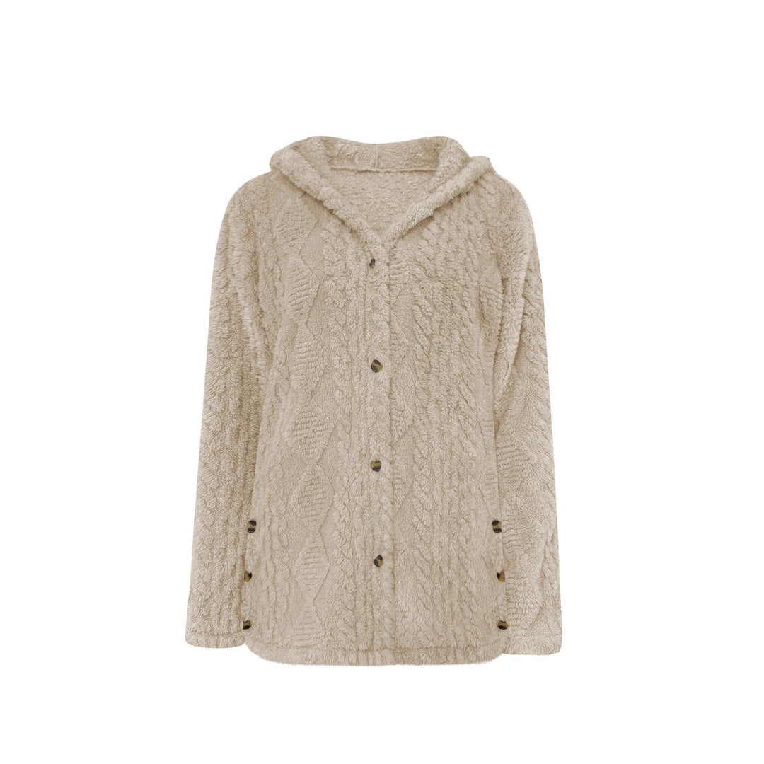 Damen Oversize Strickmantel mit Kapuze, Jacquard‑Struktur und Knopfleiste Shop Nory