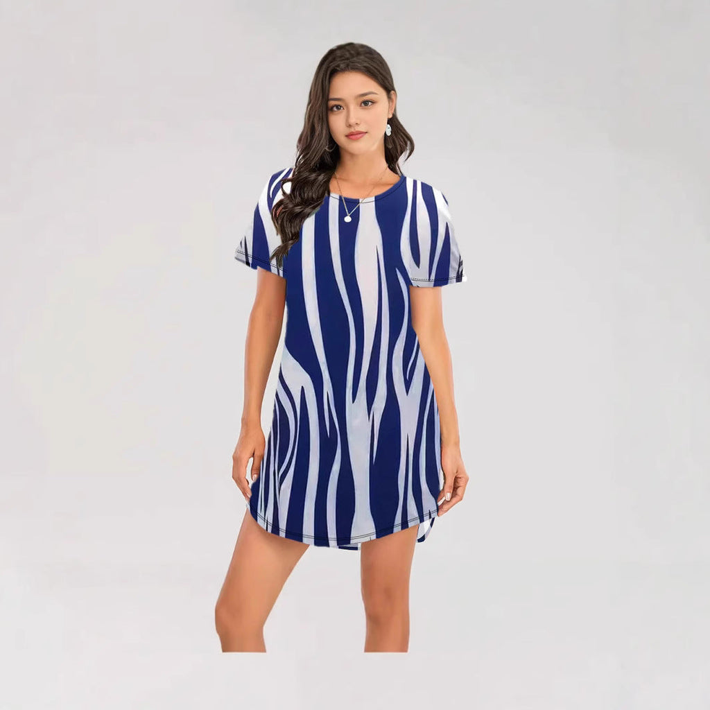 Damen Kurzarm Kleid mit auffälligem Streifenmuster und bequemem Schnitt