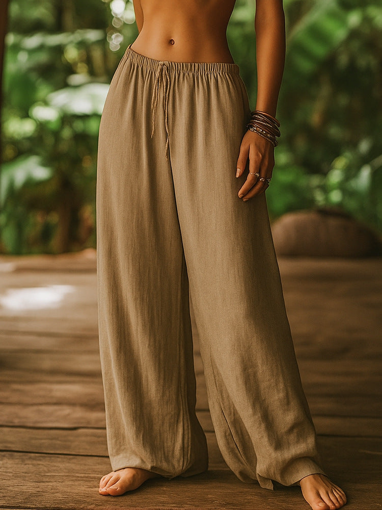 Damen Leichte Leinenhose mit weitem Bein und Kordelzug Shop Nory