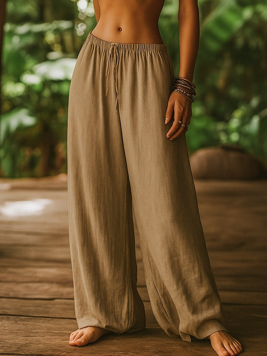 Damen Leichte Leinenhose mit weitem Bein und Kordelzug Shop Nory