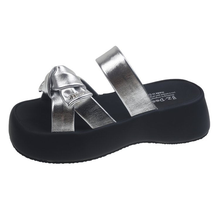 Damen modische Plateausandalen mit dekorativem Schleifendetail Shopnory