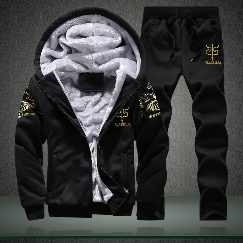 Herren Fleece-gefüttertes Freizeit-Set mit Kapuzenjacke und Thermo-Jogger Shop Nory