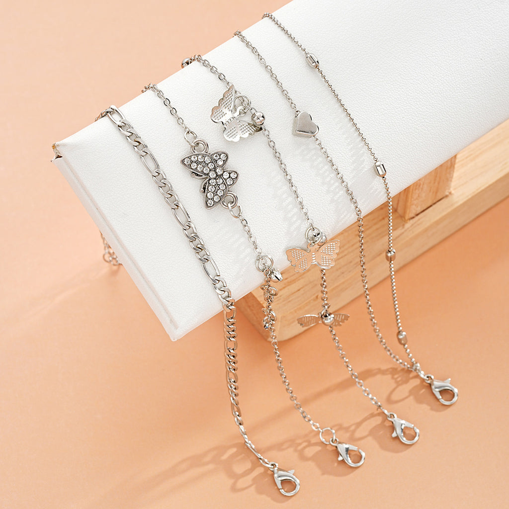 Damen Fußkettchen mit filigranen Schmetterlings- und Herzanhängern Shop Nory