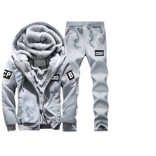 Herren warmes zweiteiliges Trainingsset mit Teddyfutter, Kapuzenjacke und Kordel-Jogginghose Shop Nory
