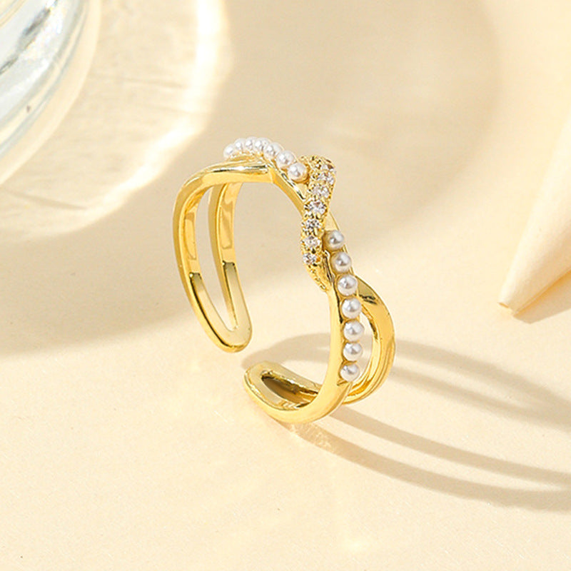 Damen eleganter und moderner Ring mit Perlen und Zirkonia Shop Nory