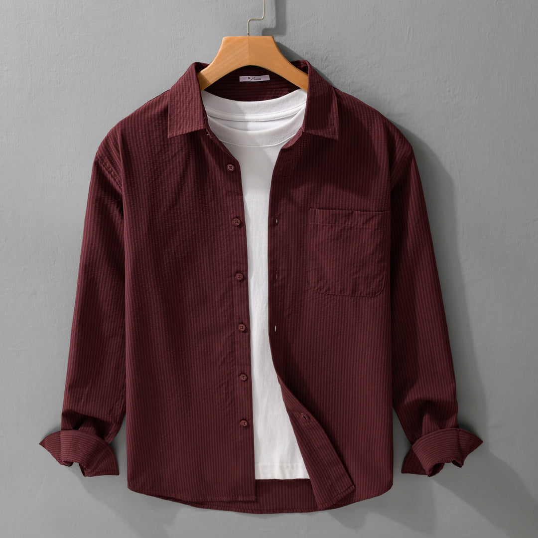 Herren Struktur-Overshirt aus atmungsaktivem Baumwollmix mit feinem Streifenrelief und Brusttasche Shop Nory