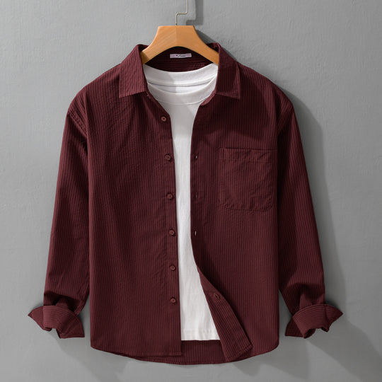 Herren Struktur-Overshirt aus atmungsaktivem Baumwollmix mit feinem Streifenrelief und Brusttasche Shop Nory