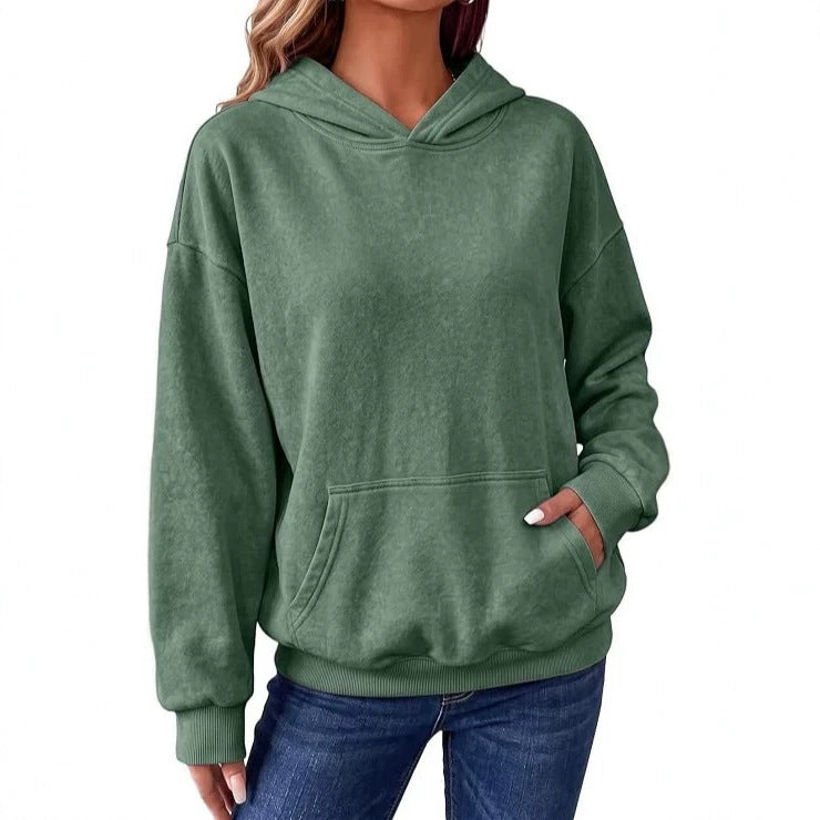 Damen Oversize-Kapuzenpullover mit Kängurutasche, washed-Finish und gerippten Bündchen Shop Nory