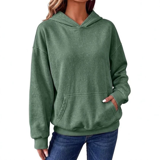 Damen Oversize-Kapuzenpullover mit Kängurutasche, washed-Finish und gerippten Bündchen Shop Nory