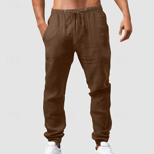 Herren entspannt-sportliche Leinenfreizeithose mit Kordelbund, elastischen Knöchelabschlüssen und seitlichen Nahttaschen Shop Nory