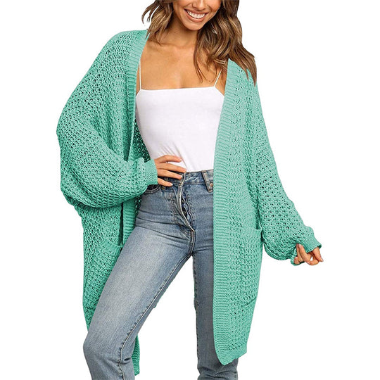 Damen Langer Offener Grobstrick-Cardigan im Cocoon-Schnitt mit Eingrifftaschen Shop Nory