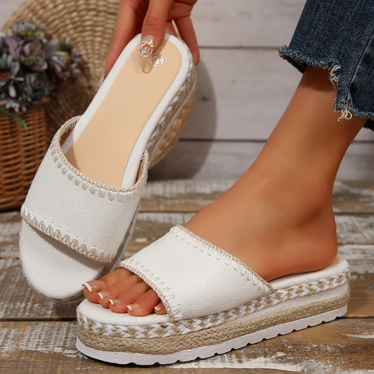 Damen Espadrille-Slipper mit geflochtenem Absatz