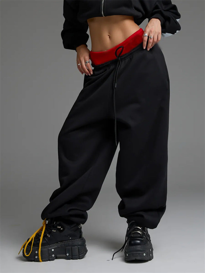 Damen trendige, weite Jogginghose mit elastischem Bund und verstellbarem Kordelzug Shopnory