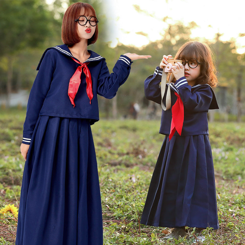 Mädchen Matrosenkleid mit großem Kragen und rotem Halstuch Shop Nory