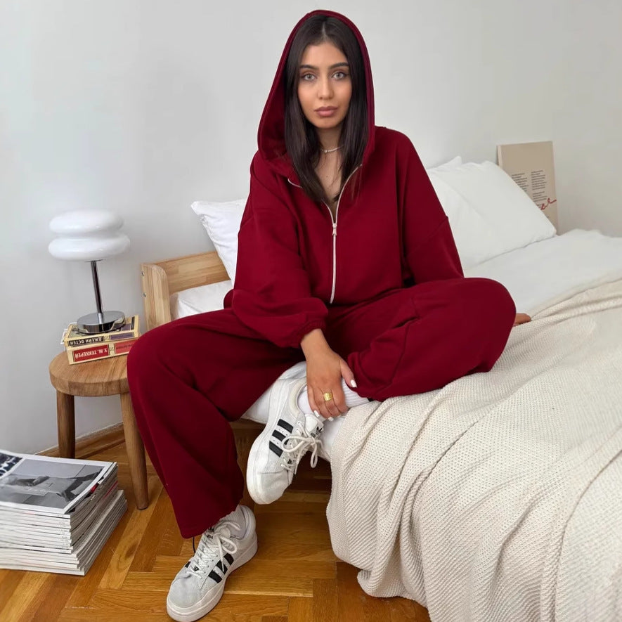 Damen kurzes Kapuzenzipper-Lounge-Set mit oversized Ärmeln und weitem Jogginghose-Schnitt Shop Nory