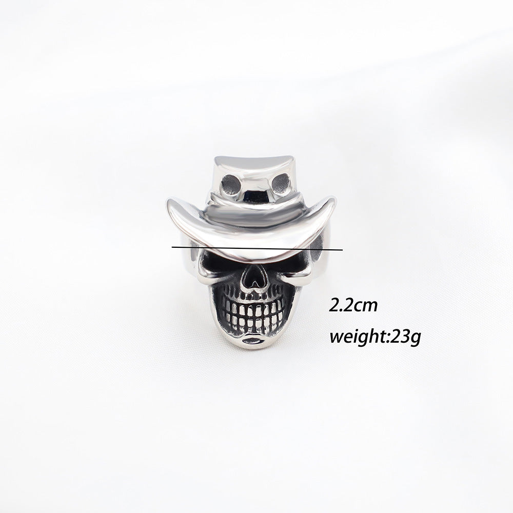 Herrenring mit Totenkopf-Design und Cowboyhut Shop Nory
