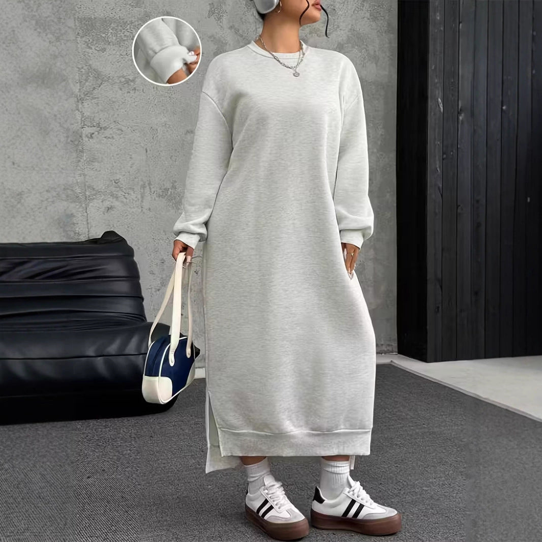 Damen Oversize-Sweatkleid Midilänge mit Seitenschlitzen und Rippbündchen Shop Nory