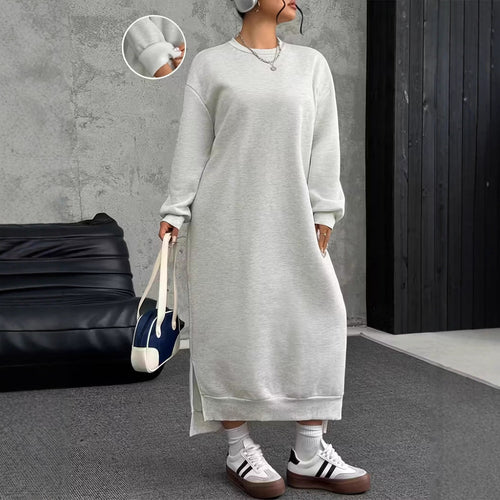 Damen Oversize-Sweatkleid Midilänge mit Seitenschlitzen und Rippbündchen Shop Nory