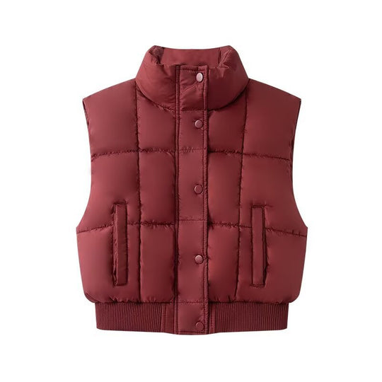 Damen Gesteppte Cropped-Pufferweste mit Stehkragen und geripptem Saum Shop Nory