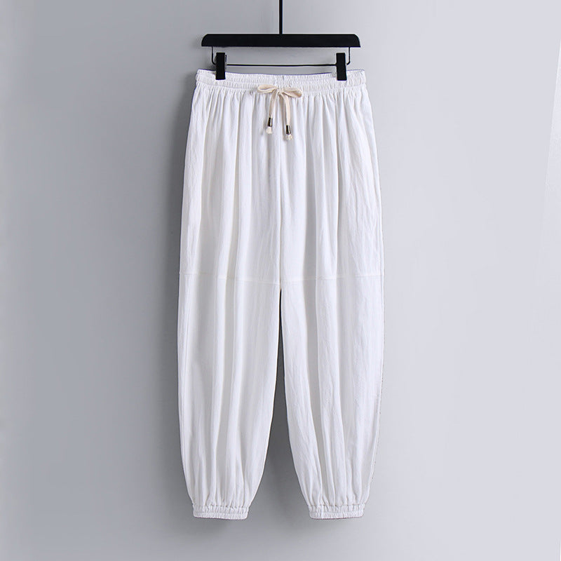 Damen weite Baumwoll-Leinen-Freizeithose mit Kordelzug und elastischen Knöchelbündchen Shop Nory
