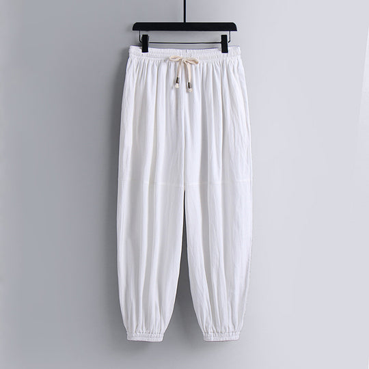 Damen weite Baumwoll-Leinen-Freizeithose mit Kordelzug und elastischen Knöchelbündchen Shop Nory