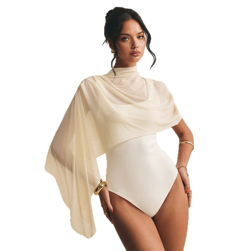 Damen Body mit elegantem Chiffon-Überwurf