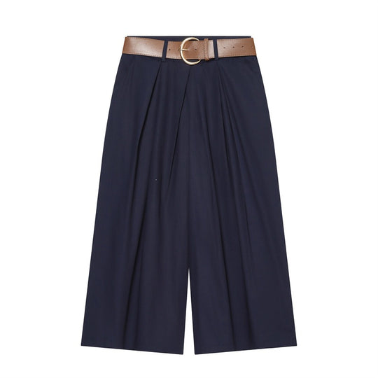 Damen Hochtaillierte Culotte-Hose mit weitem Bein, Kellerfalten und Rundbuckel-Gürtel Shop Nory