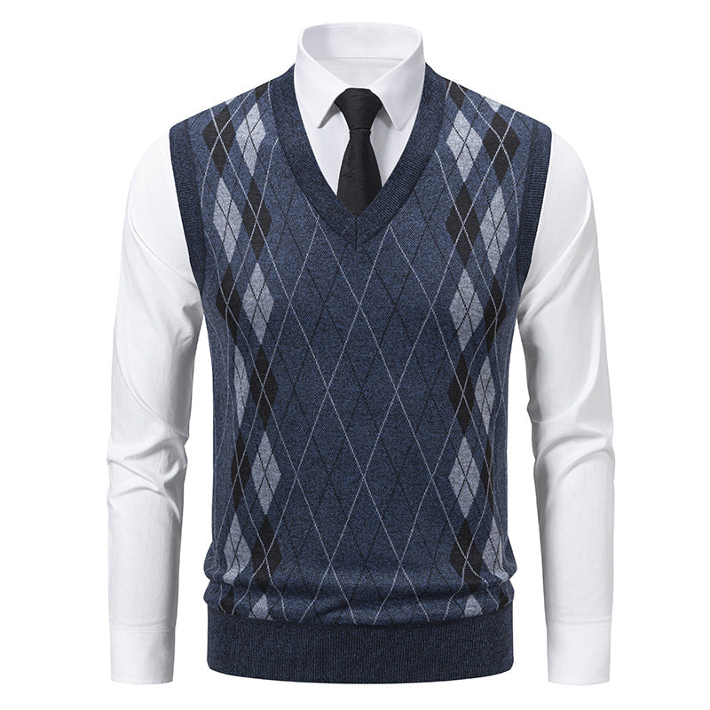 Herren eleganter V-Ausschnitt Pullunder im argyle Muster