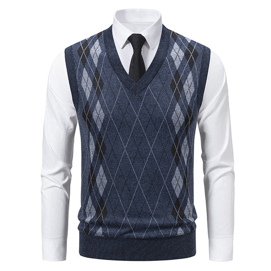 Herren eleganter V-Ausschnitt Pullunder im argyle Muster