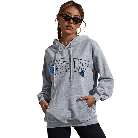 Damen Oversize-Kapuzenpullover mit Kängurutasche und Schmetterling-Stickerei Shop Nory
