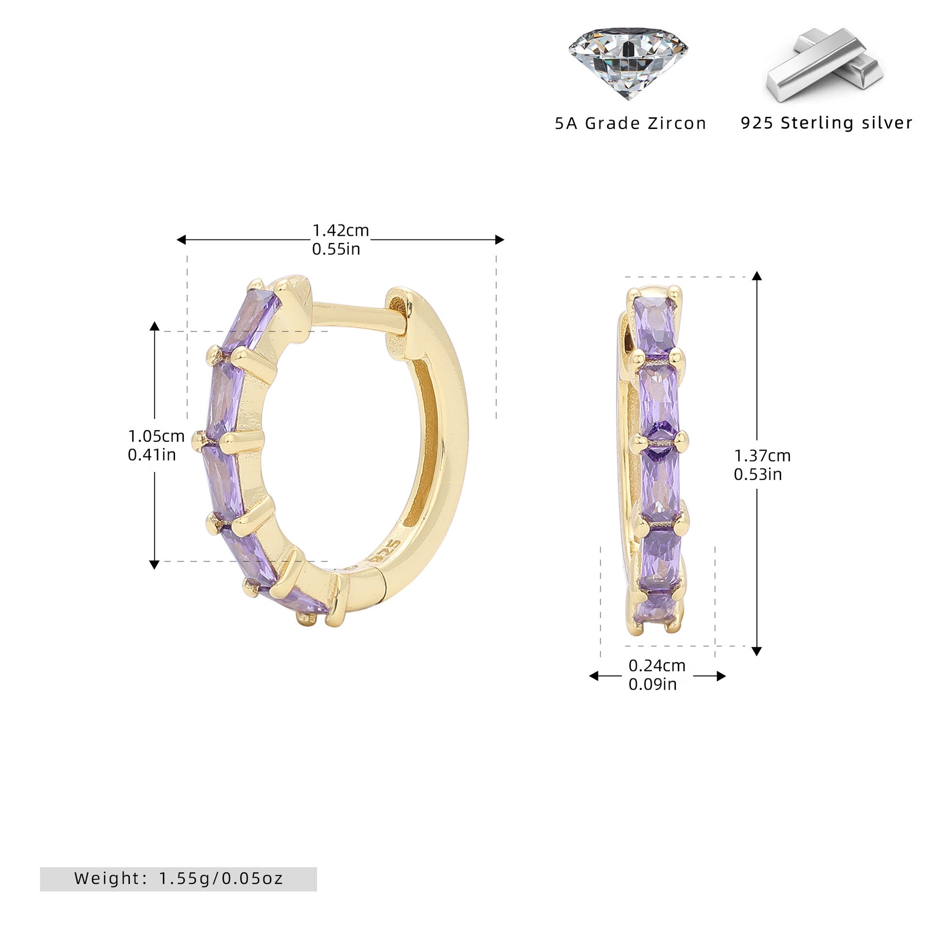 Damen Creolen mit funkelnden Zirkon-Elementen aus hochwertigem 925 Sterling Silber Shop Nory