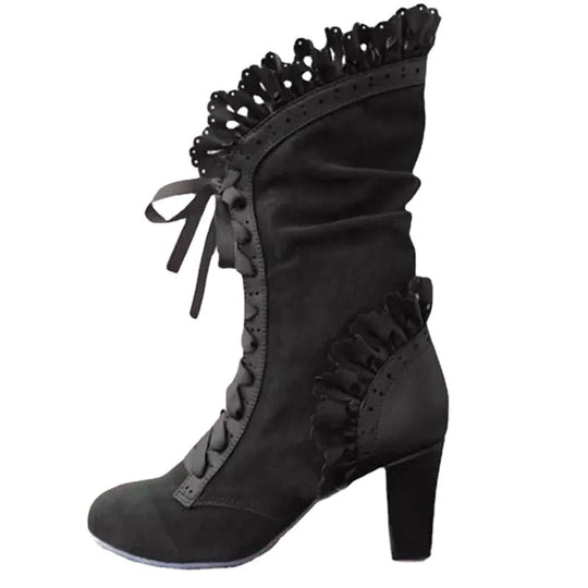 Damen Schnür‑Stiefelette mit Rüschenbesatz und mittelhohem Blockabsatz Shop Nory