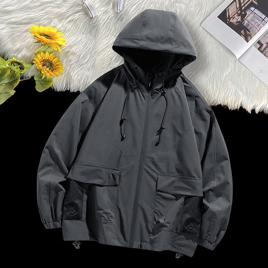 Herren Oversize Kapuzen-Windbreaker mit Multi‑Taschen, Mesh‑Einsätzen und Kordelzug Shop Nory