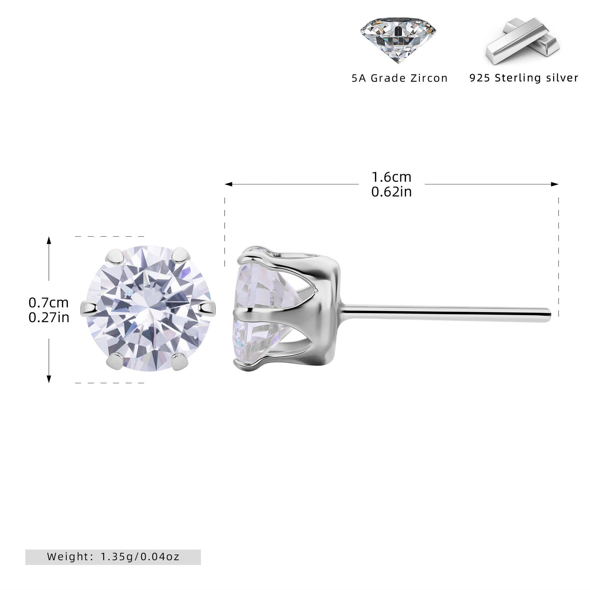 Damen Ohrstecker mit funkelnden 5A Zirkonsteinen aus hochwertigem 925 Sterling Silber Shop Nory