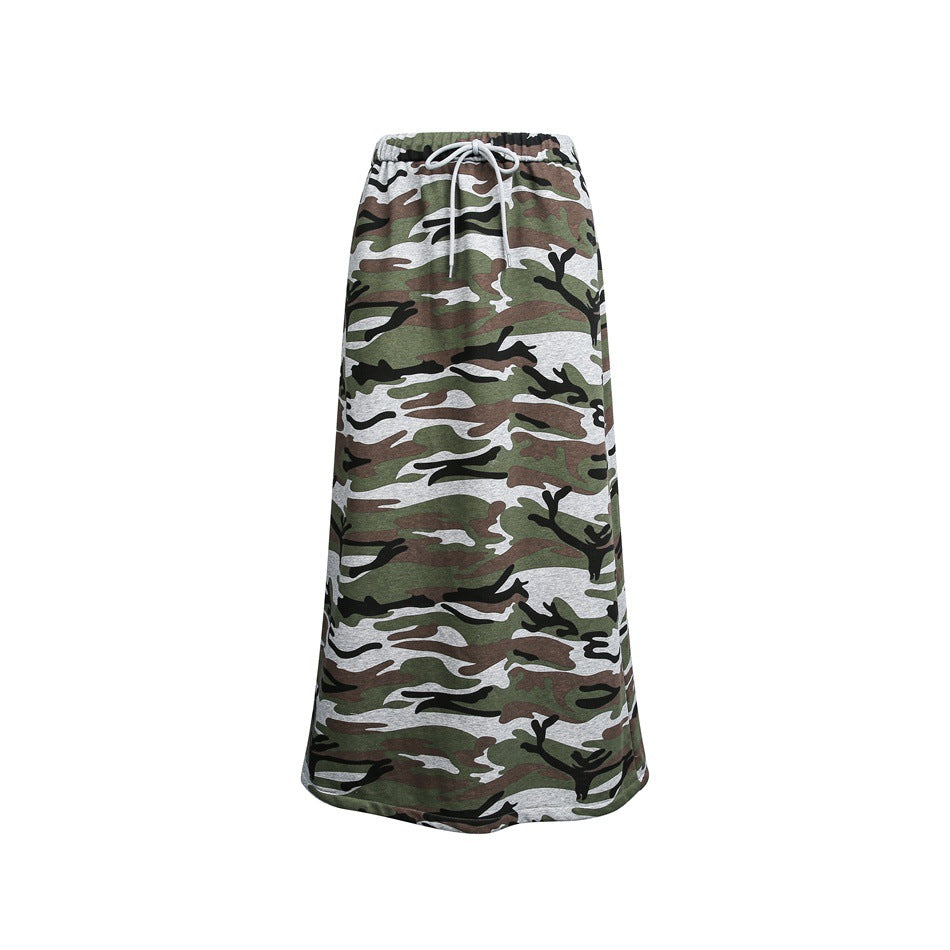 Damen Midi-Rock im Camouflage-Style mit elastischem Bund und Kordelzug Shop Nory