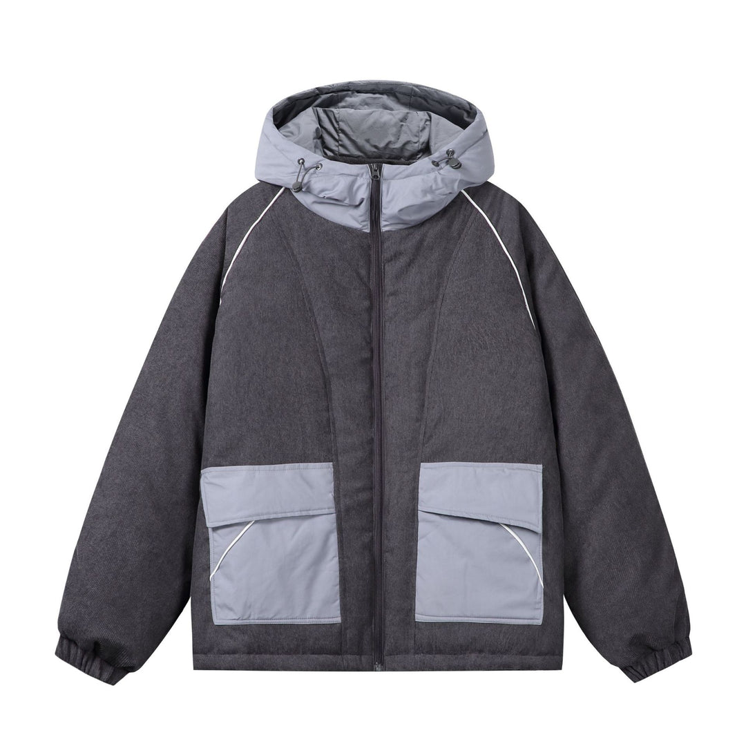 Unisex Wattierte Cord-Fieldjacke mit Kapuze und großen Utility‑Taschen Shop Nory