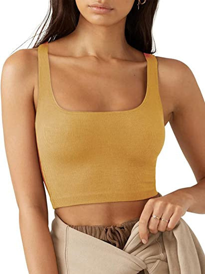 Damen cropped Top mit breiten Trägern und feinem Rippenmuster
