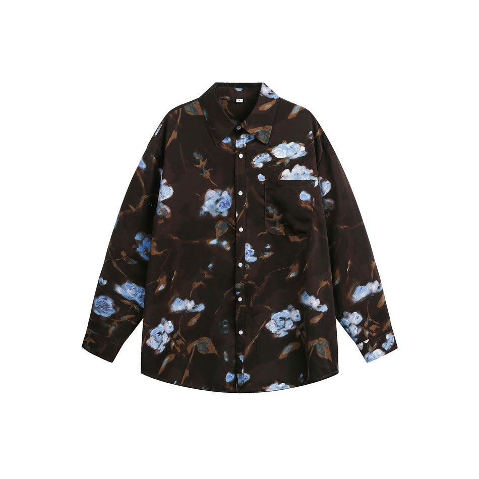 Damen Oversize-Hemdbluse mit abstraktem Blumenprint und aufgesetzter Brusttasche Shop Nory