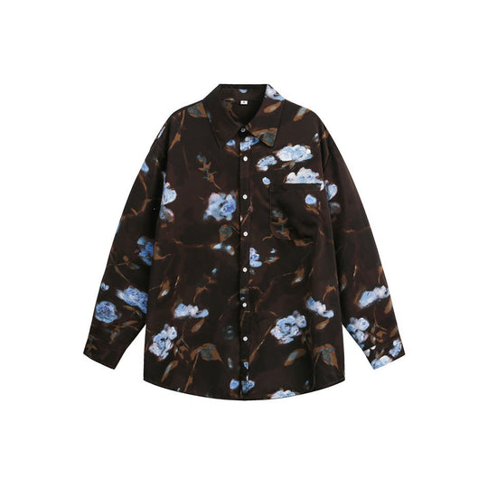 Damen Oversize-Hemdbluse mit abstraktem Blumenprint und aufgesetzter Brusttasche Shop Nory
