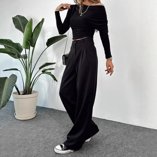 Damen Hochtaillierte weite Plissee-Hose mit weitem Bein Shop Nory