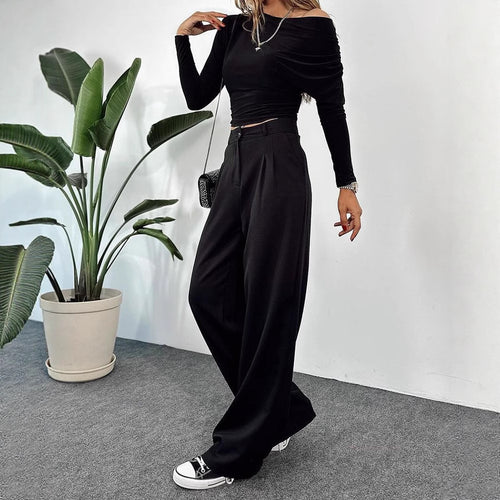 Damen Hochtaillierte weite Plissee-Hose mit weitem Bein Shop Nory